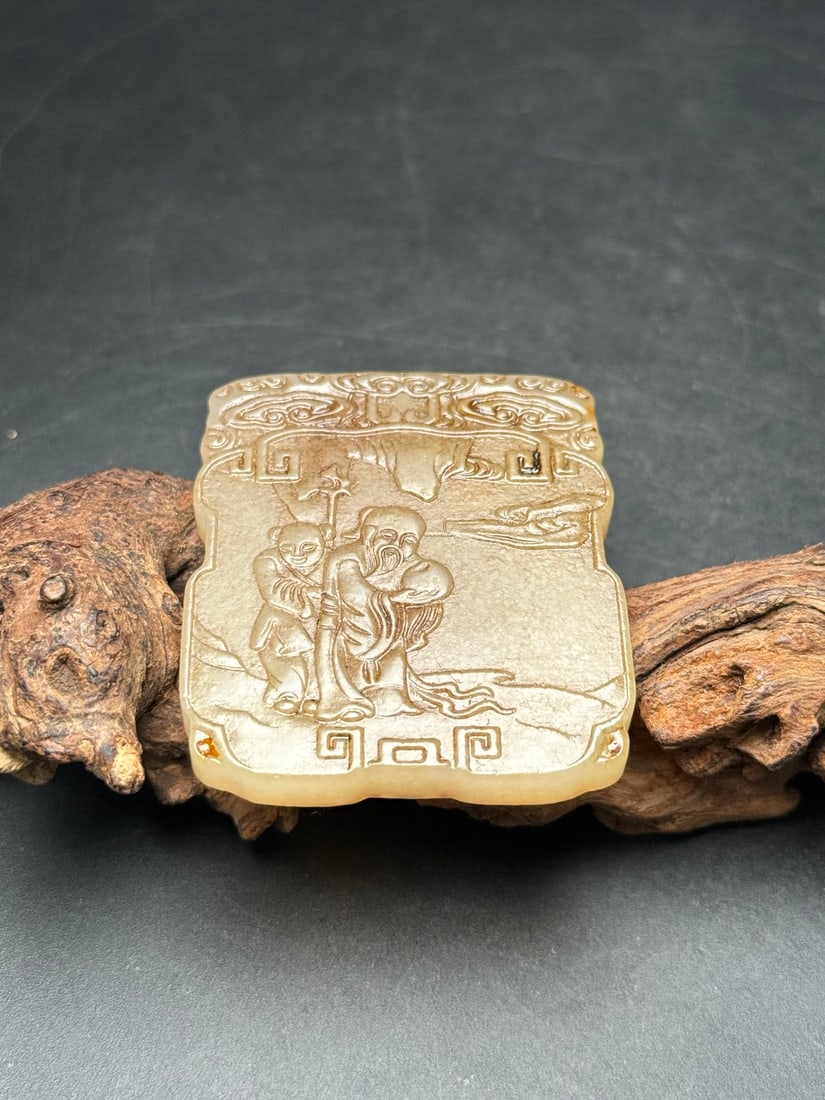 A Exquisite Hotan Jade Figures Pattern Jade Pendant - 7