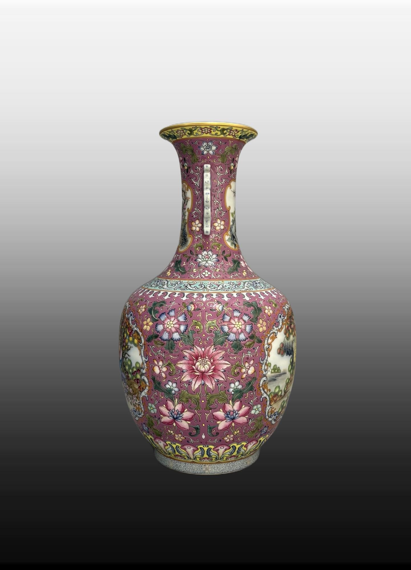 A Exquisite Enamel Ruby Red Figures Pattern Double-Ears Vase - 3