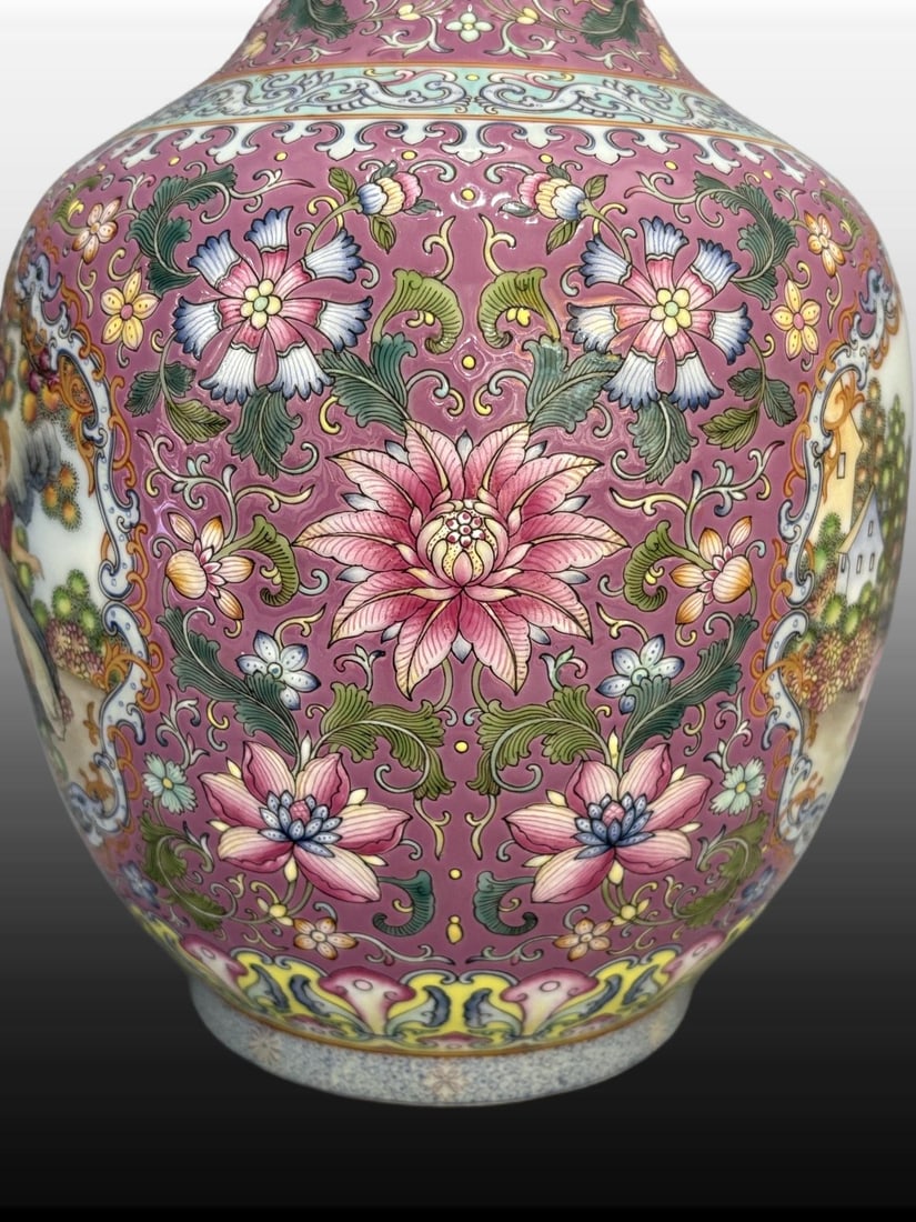A Exquisite Enamel Ruby Red Figures Pattern Double-Ears Vase - 8