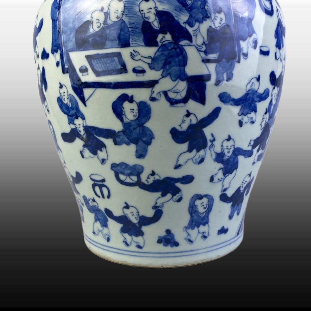 Blue and White Figures Pattern Jar - 3