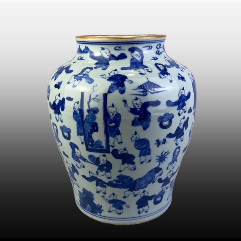 Blue and White Figures Pattern Jar - 6