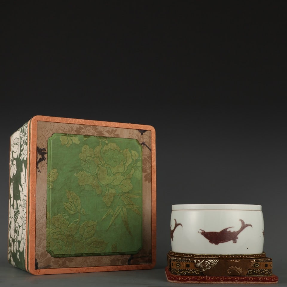 A Exquisite Underglaze-Red Fish Pattern Jar: A Exquisite Underglaze-Red Fish Pattern Jar,Qing Dynasty, China,Kangxi Six-character Mark,Size:3.1inx4.9inx5.1in