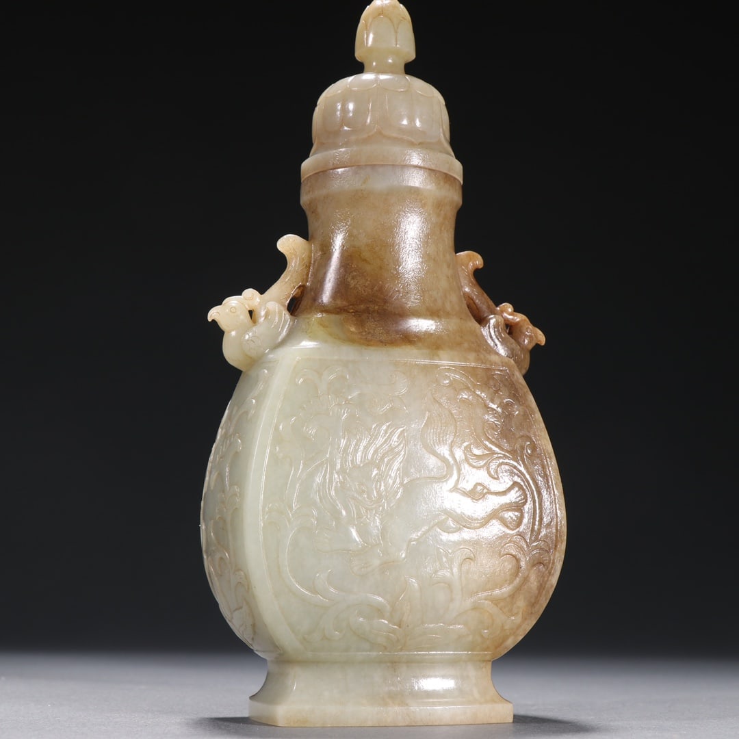 A Exquisite Hotan Jade Auspicious Beast Pattern Vase - 6