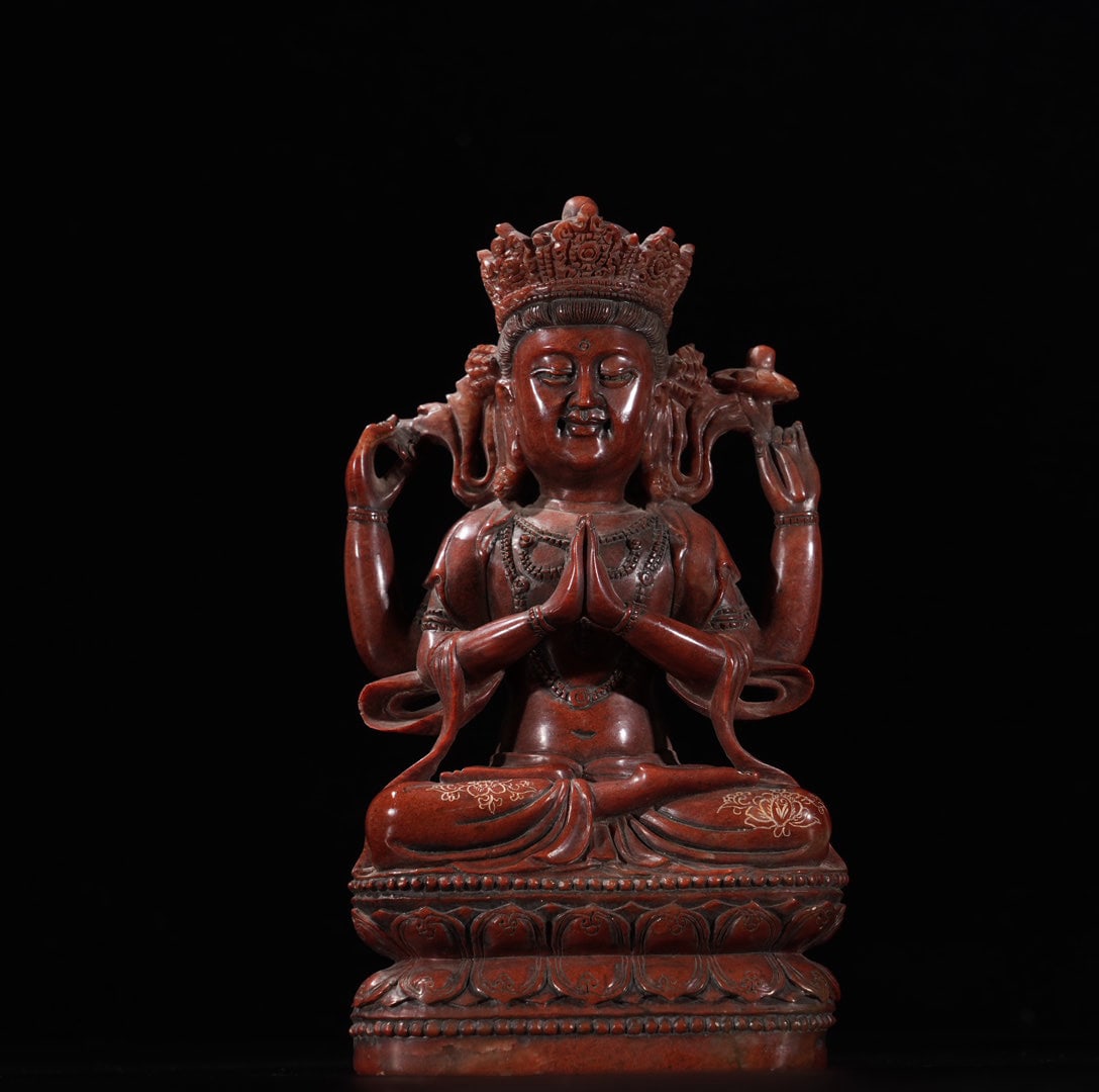 A Exquisite Shoushan Stone Statue of Avalokitesvara Ornament: A Exquisite Shoushan Stone Statue of Avalokitesvara Ornament,Ming Dynasty, China,Size:6.7inx3.9in,Weight:1050g 寿山石观音摆件,中国明代