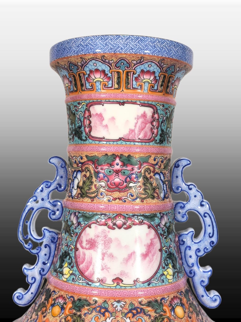 A Exquisite Enamel Figures Pattern Double-Ears Vase - 4