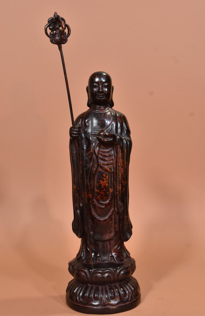 A Exquisite Coppery Buddha Statue Ornament: A Exquisite Coppery Buddha Statue Ornament,Qing Dynasty, China,Qianlong Four-character Mark,Size:12.4inx3.9in,Weight:2475g 铜制佛像摆件,中国清