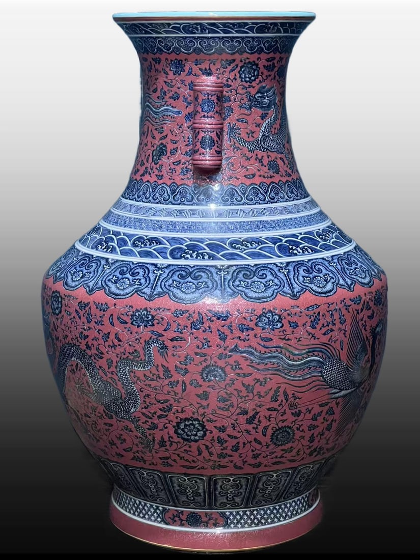 A Exquisite Ruby Red-Glazed Dragon Pattern Vase - 2