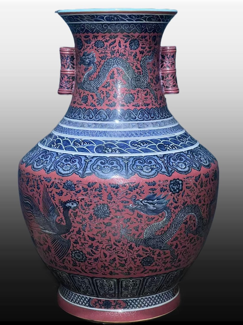 A Exquisite Ruby Red-Glazed Dragon Pattern Vase - 3