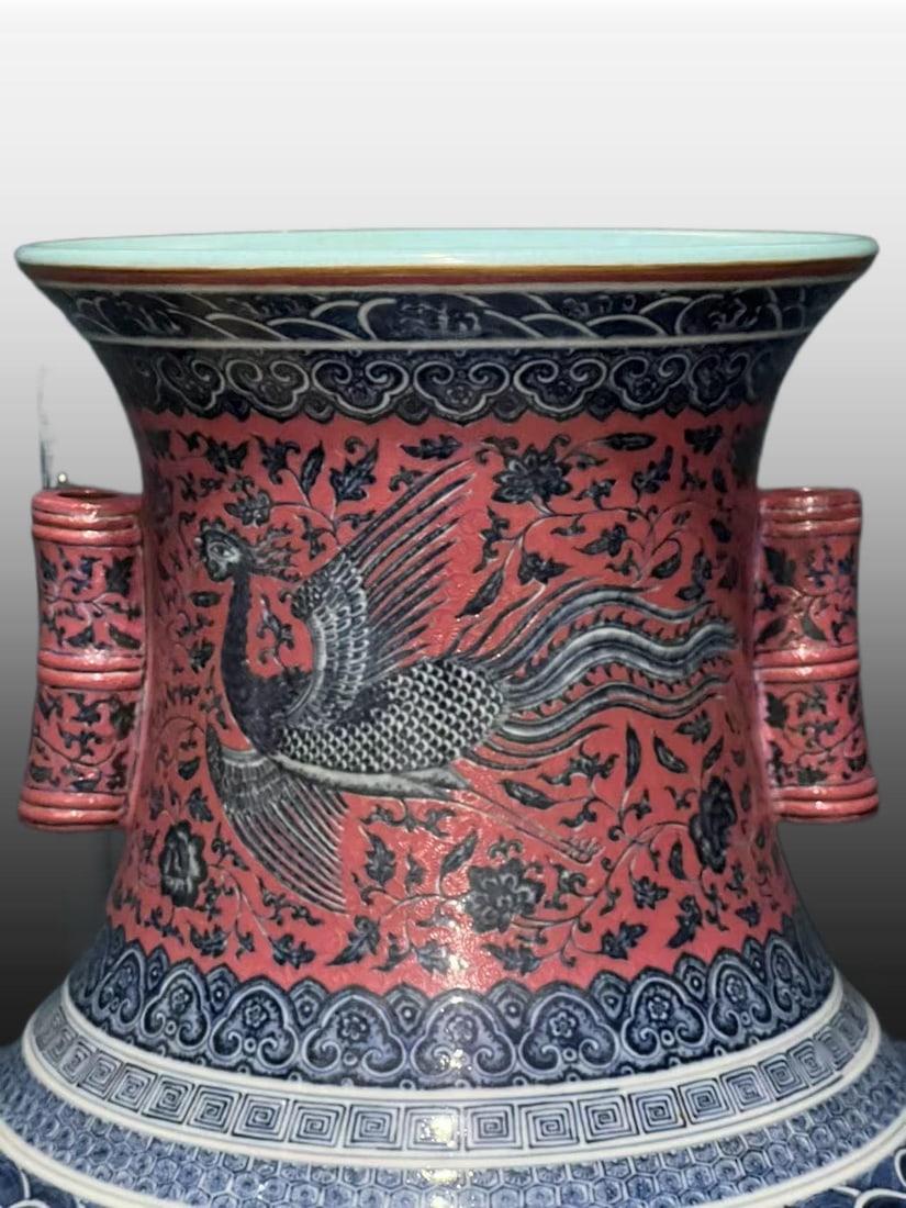 A Exquisite Ruby Red-Glazed Dragon Pattern Vase - 4