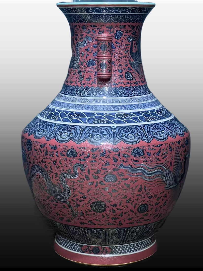 A Exquisite Ruby Red-Glazed Dragon Pattern Vase - 5