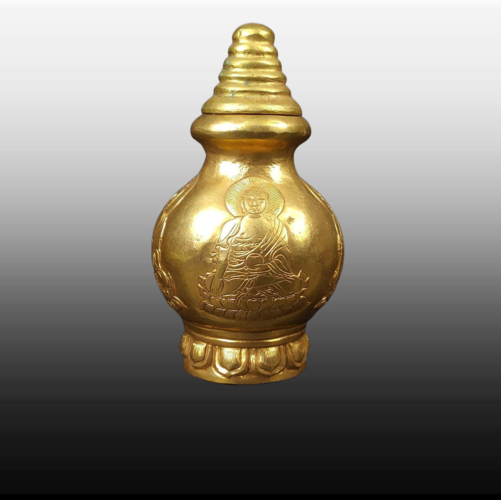 A Exquisite Gilt Bronze Buddha Statue Pattern Vase - 2