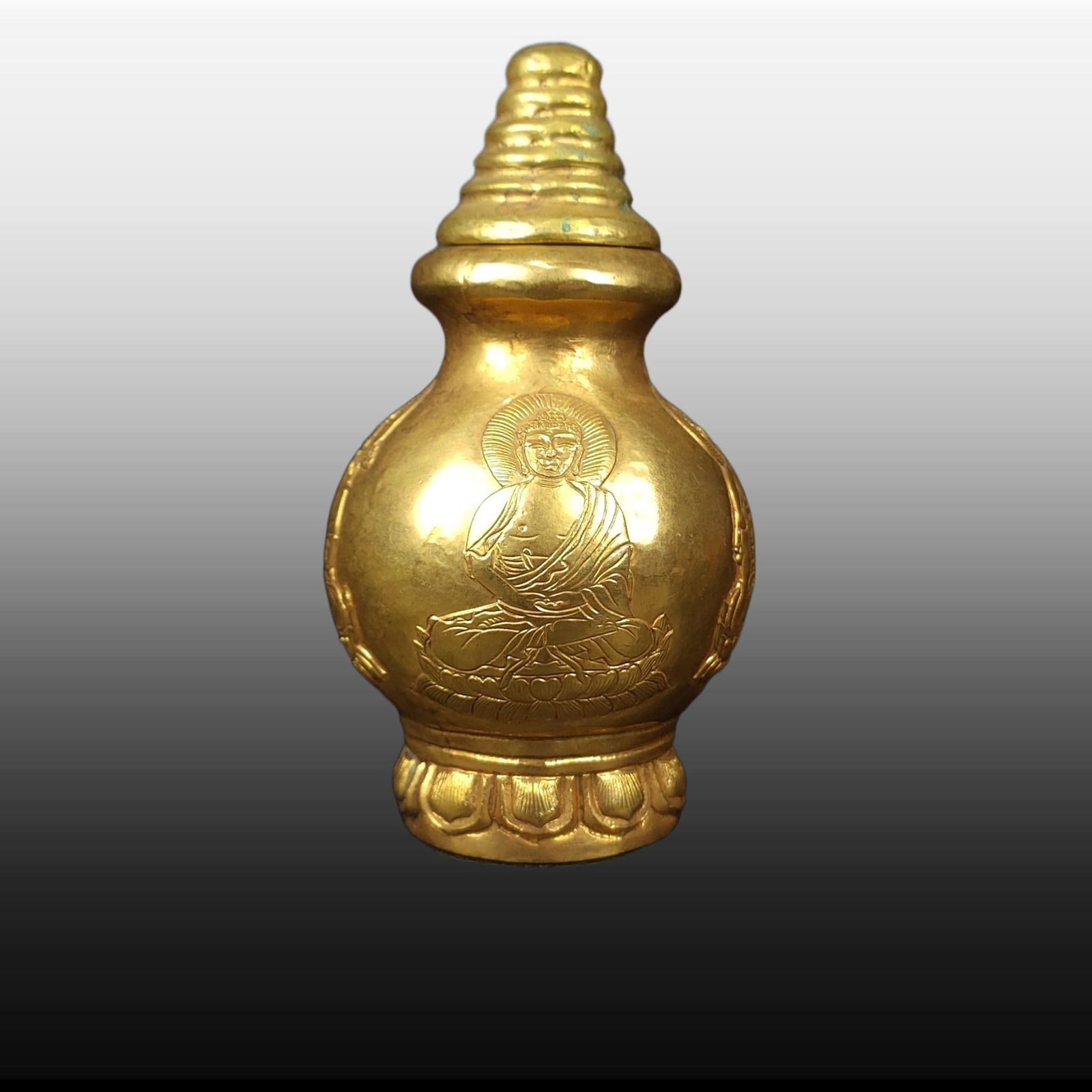 A Exquisite Gilt Bronze Buddha Statue Pattern Vase - 3