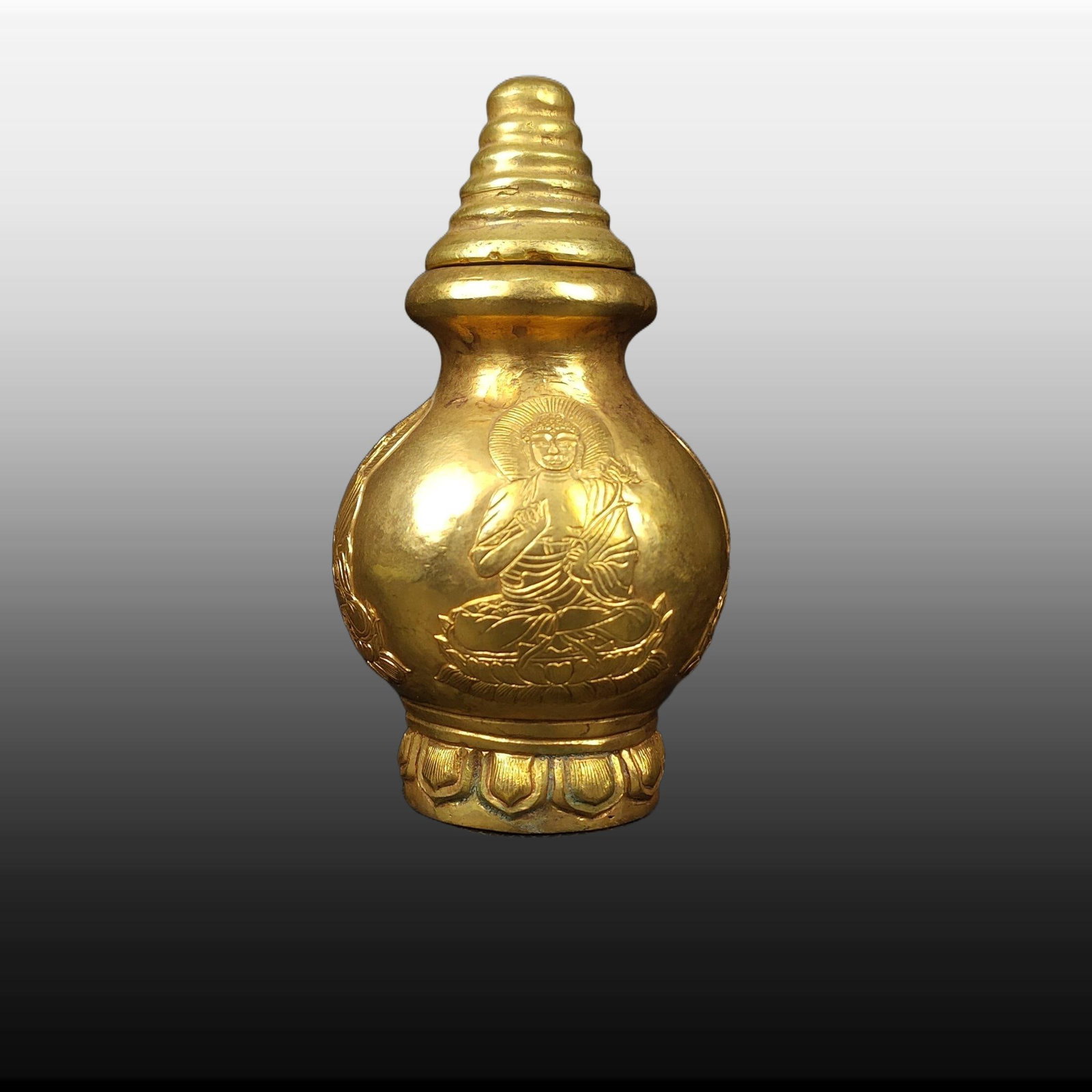 A Exquisite Gilt Bronze Buddha Statue Pattern Vase - 4