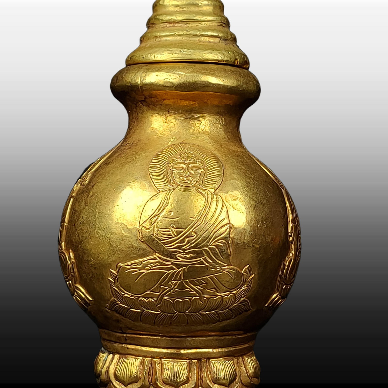 A Exquisite Gilt Bronze Buddha Statue Pattern Vase - 5