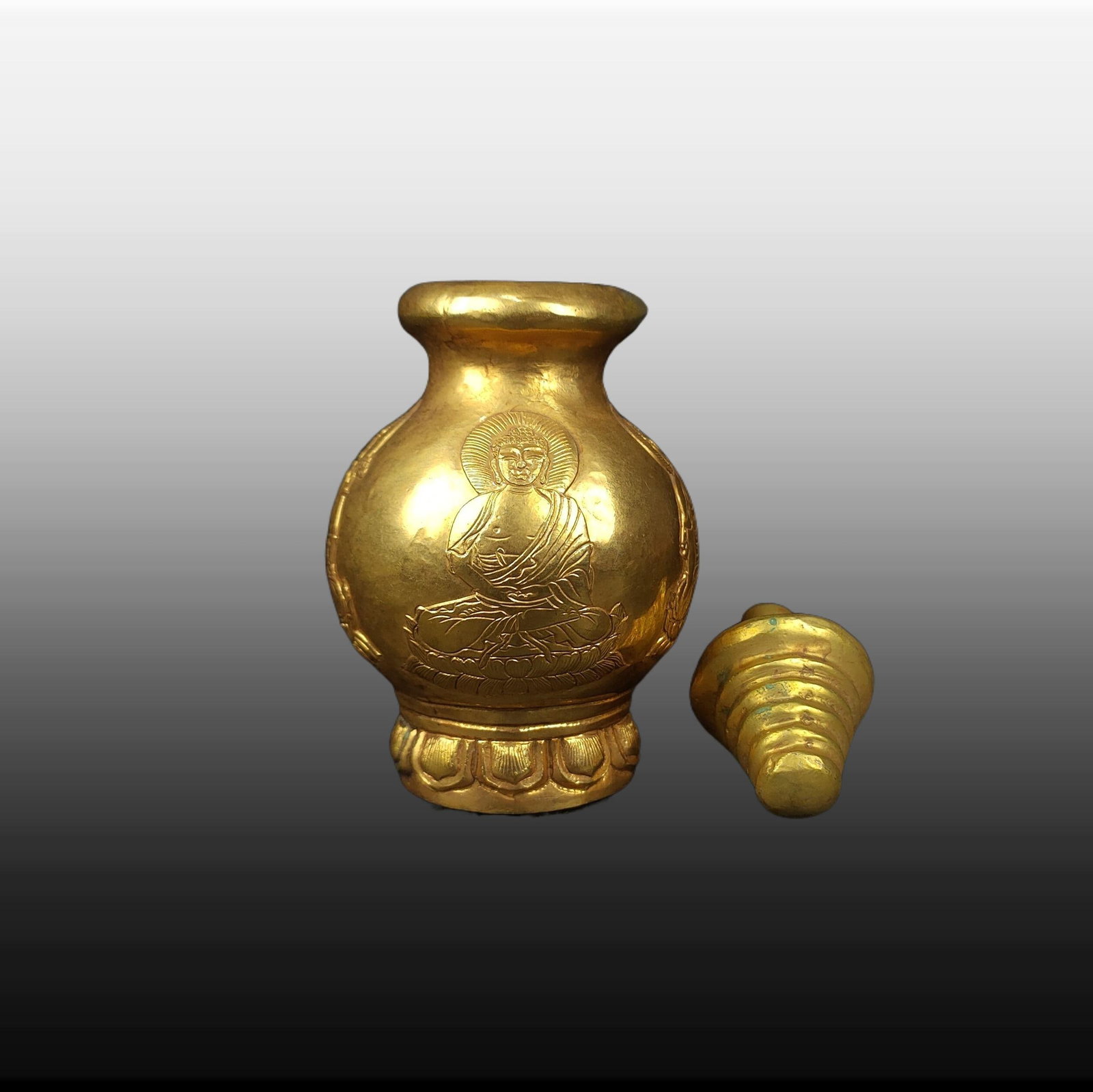 A Exquisite Gilt Bronze Buddha Statue Pattern Vase - 6