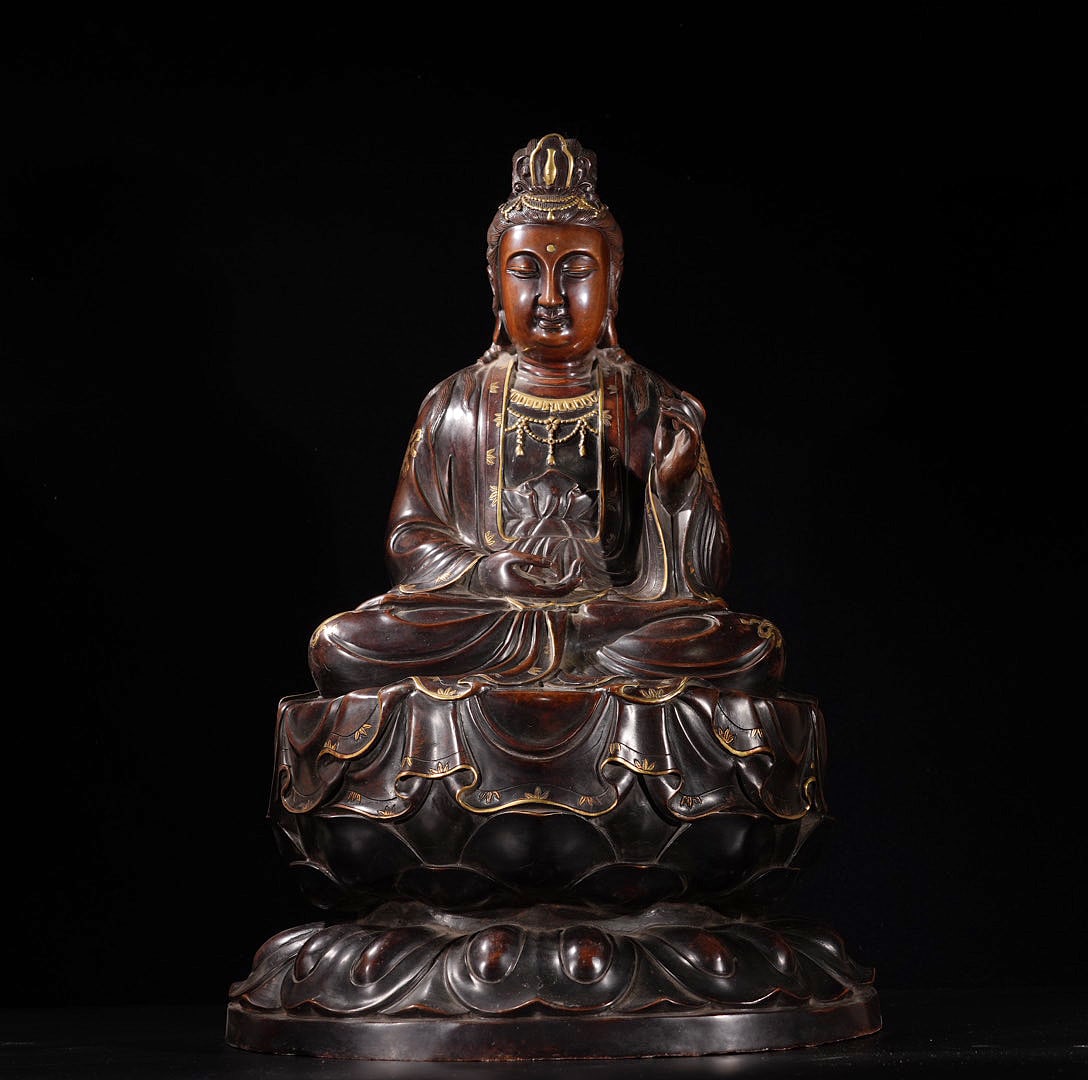 A Exquisite Red Copper Gilt Bronze Statue of Avalokitesvara Ornament (1 of 9)