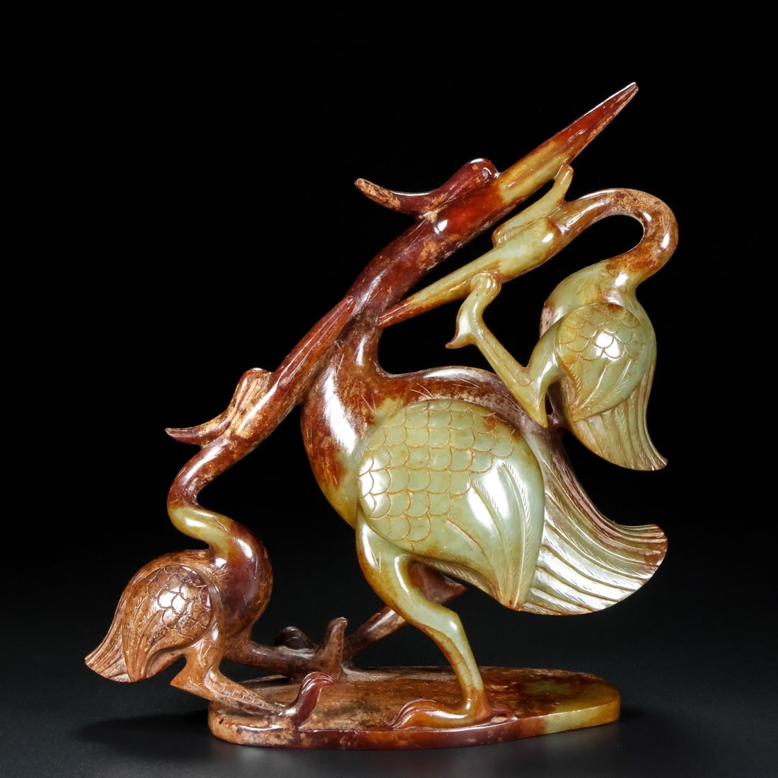A Exquisite Hotan Jade Crane Ornament: A Exquisite Hotan Jade Crane Ornament,Han Dynasty, China,Size:6.7inx2.6inx7.3in,Weight:981g 和田玉鹤摆件,中国汉代