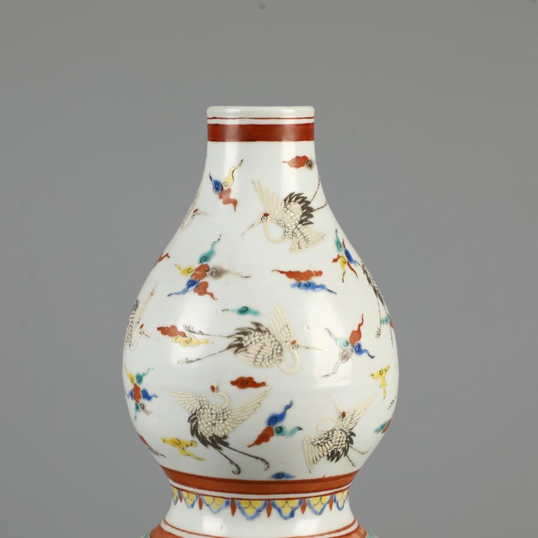 A Exquisite Doucai Crane Pattern Gourd Vase - 2