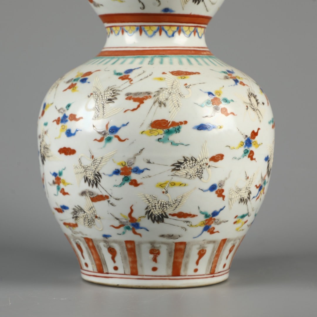 A Exquisite Doucai Crane Pattern Gourd Vase - 3