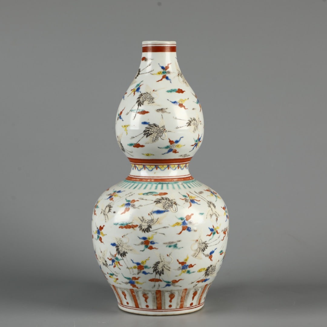 A Exquisite Doucai Crane Pattern Gourd Vase - 5