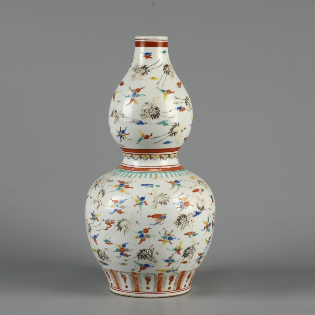 A Exquisite Doucai Crane Pattern Gourd Vase - 7
