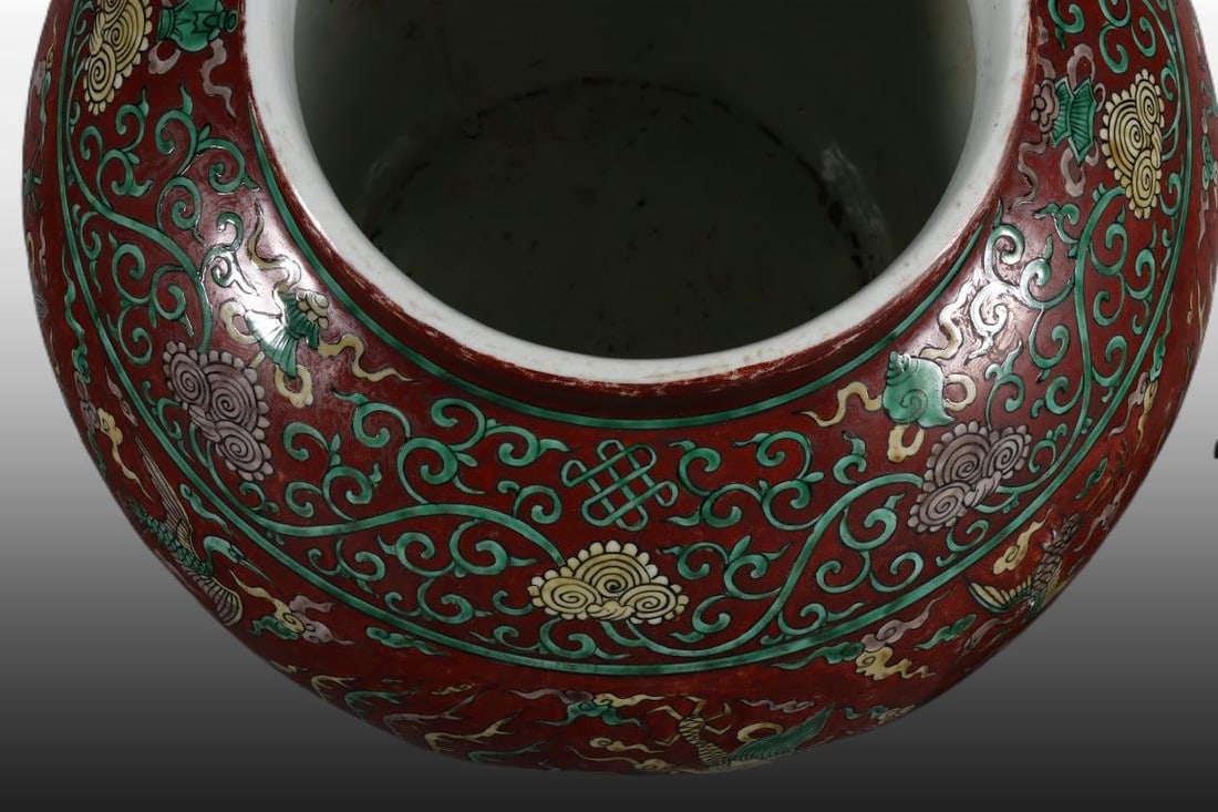 A Exquisite Red Ground Dragon and Phoenix Pattern Jar - 6