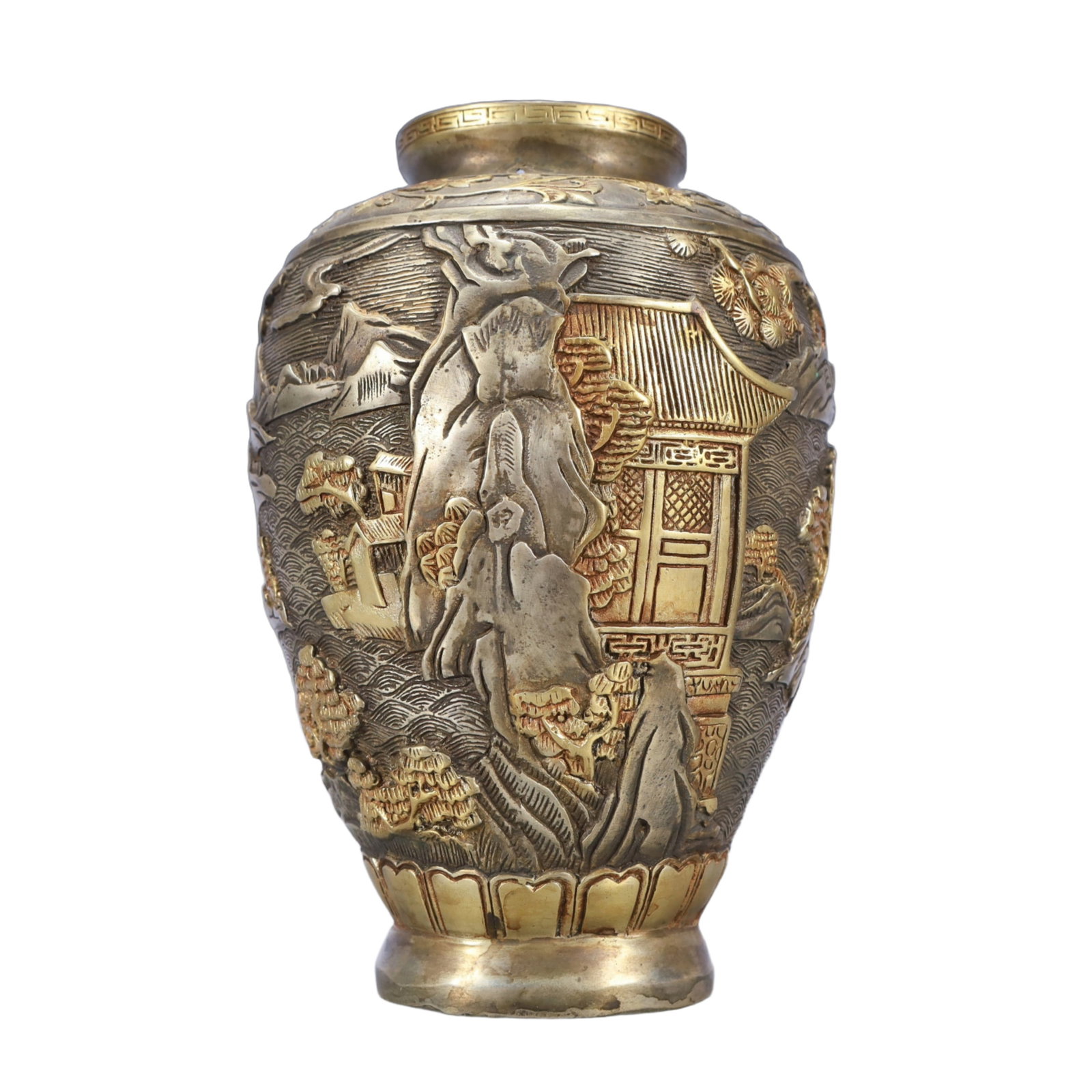 A Rare Gilt Silver Landscape Pattern Vase - 4