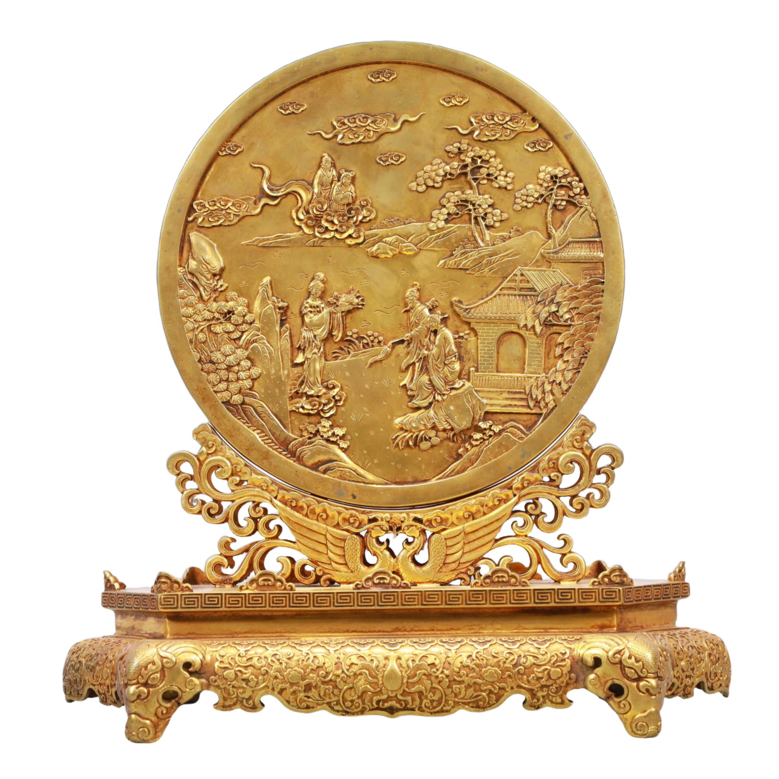A Rare Gilt Bronze Figure Pattern Table Screen: A Rare Gilt Bronze Figure Pattern Table Screen,Qing Dynasty, China,Qianlong Six-character Mark,Size:12.2inx7.1inx13in,Weight:5850g