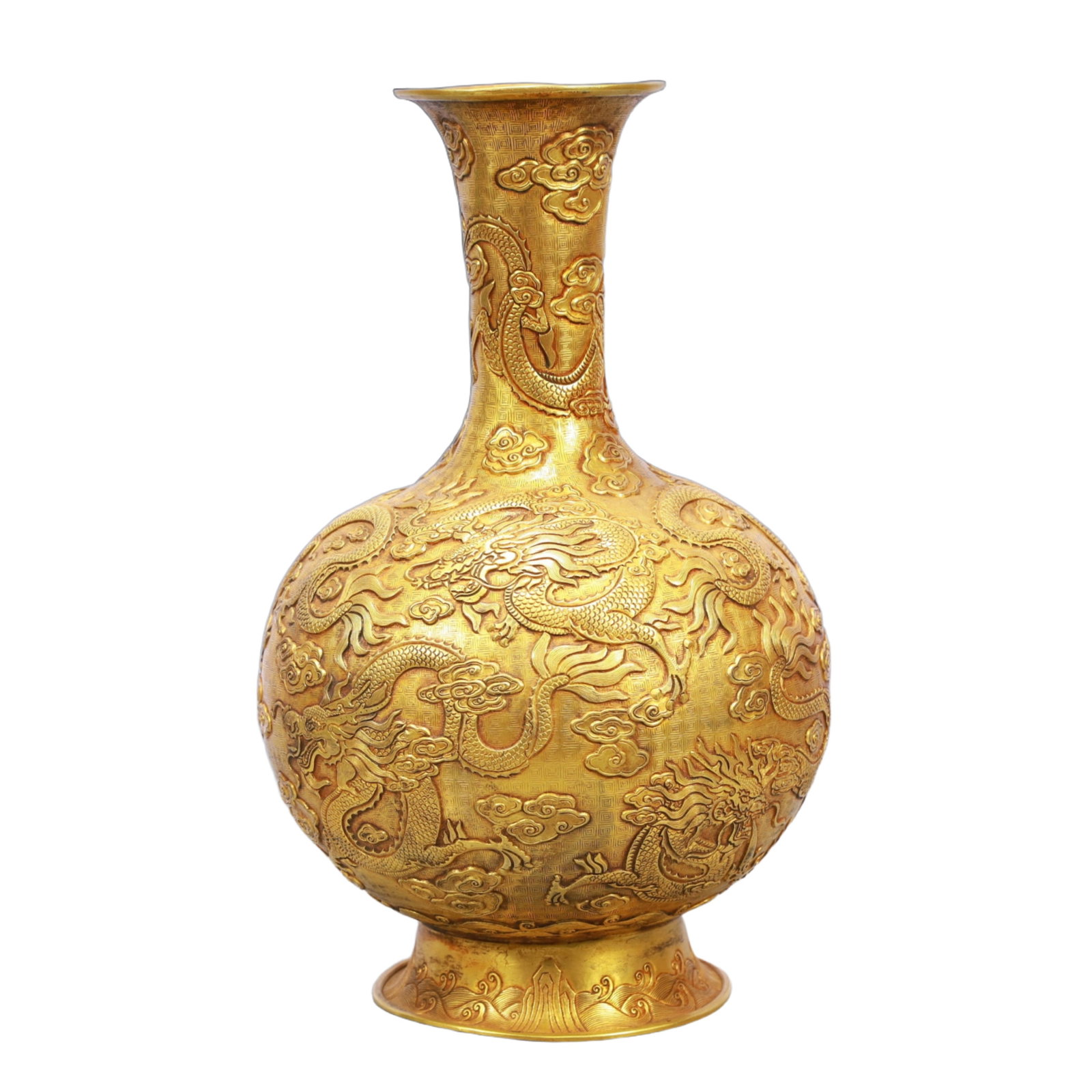 A Rare Gilt Bronze Auspicious Cloud and Dragon Pattern Vase (1 of 8)