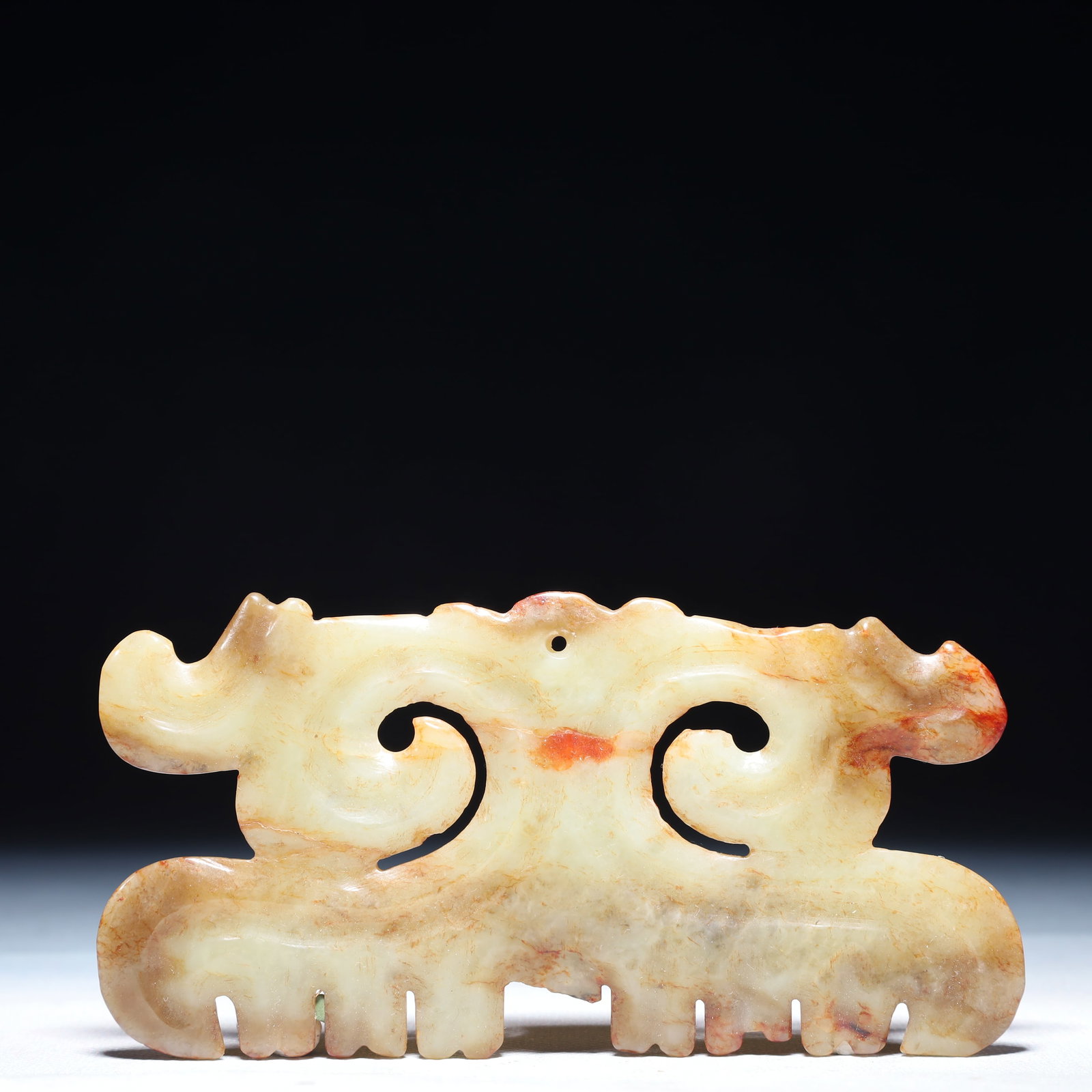 An Archaic Hongshan Culture White Jade Pendant: An Archaic Hongshan Culture White Jade Pendant,Ancient Time,China,Size:5.5inx2in,Weight:2.71g 红山文化白玉挂件,中国新石器&