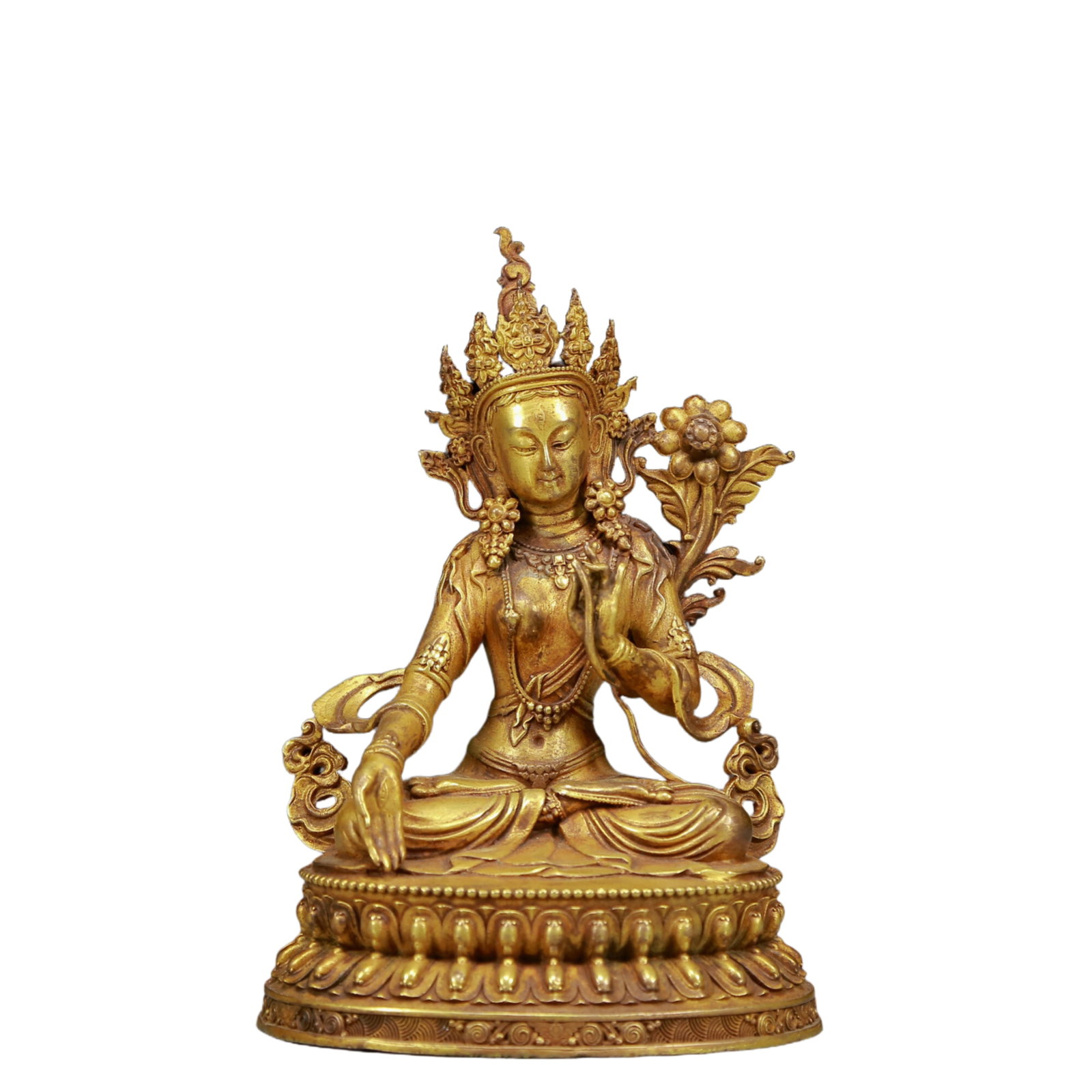 A Solemn Gilt Bronze Statue of White Tara: A Solemn Gilt Bronze Statue of White Tara,Ming Dynasty, China,Size:4.1inx3.3inx6.1in,Weight:890g 铜鎏金白度母像，明代