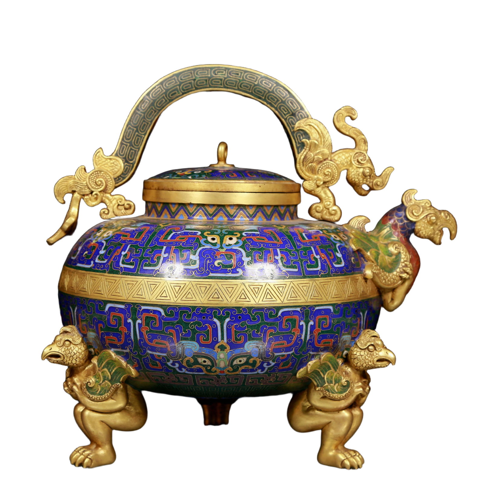 A Rare Cloisonne Beast-Face Pattern Tripod Phoenix Head Ewer (1 of 10)