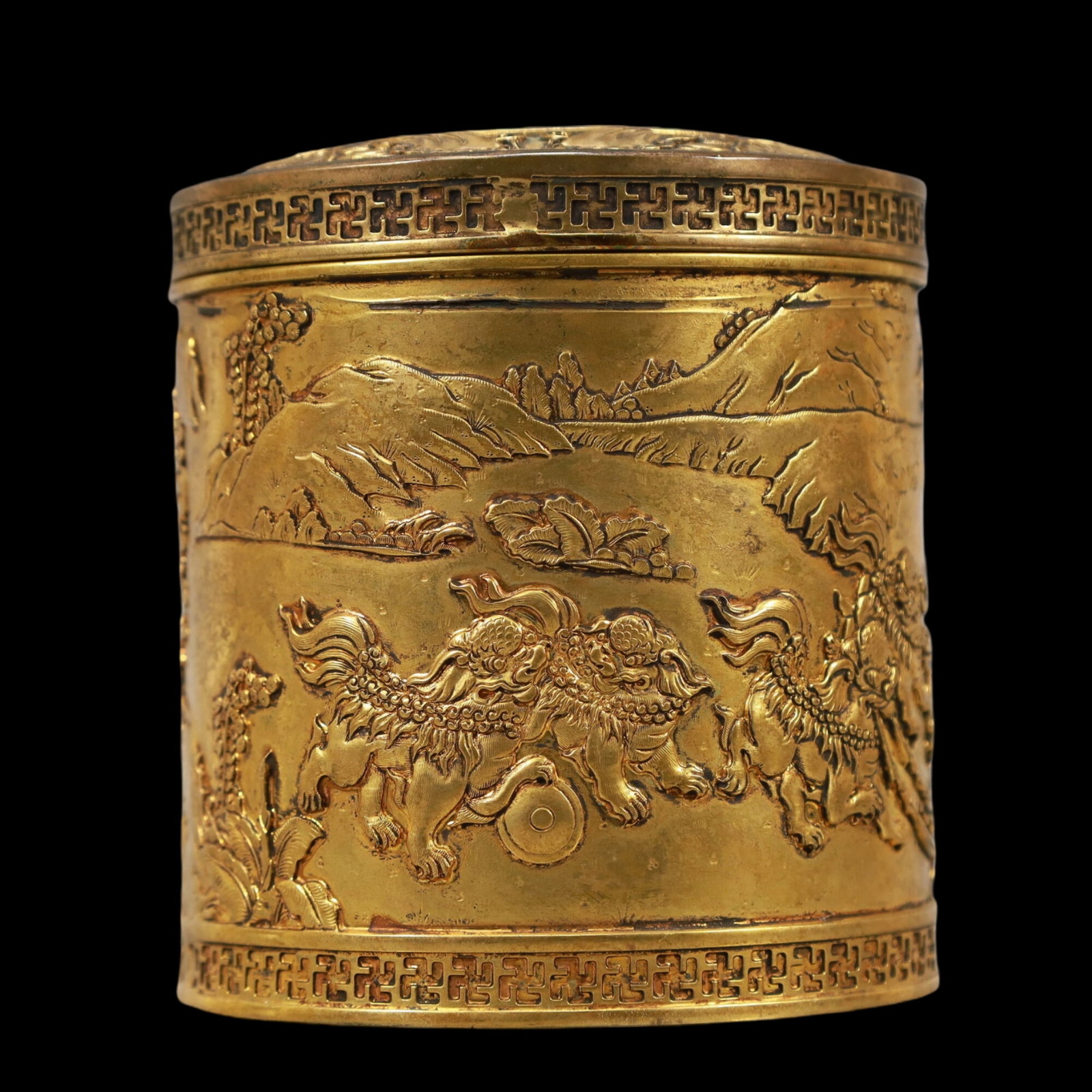 A Rare Gilt Bronze Lion Pattern Cover Jar - 4