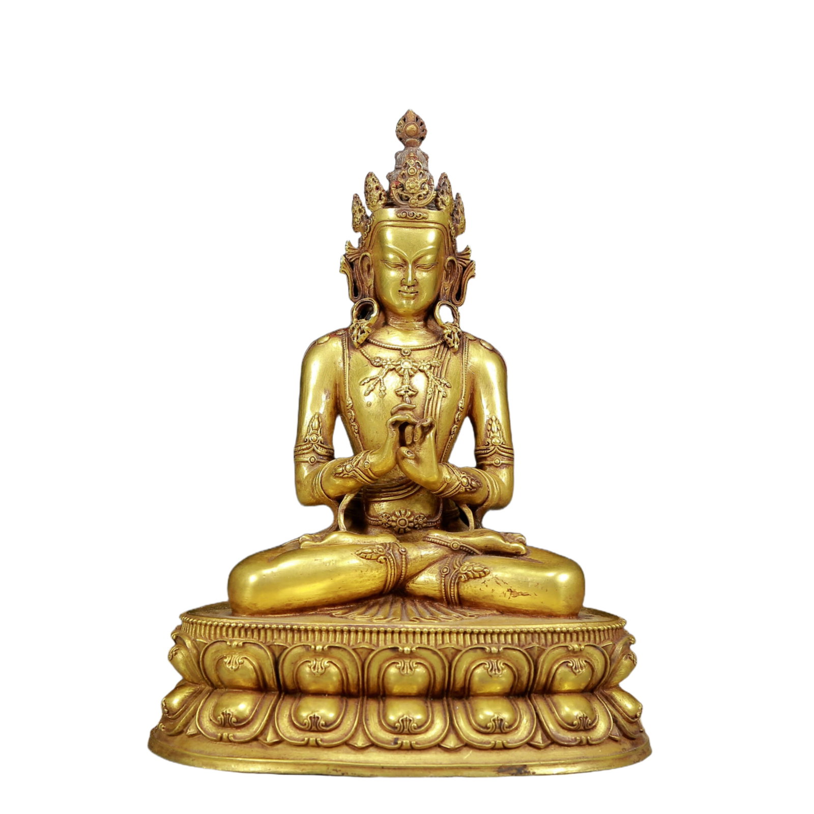A Solemn Gilt Bronze Statue of Avalokitesvara: A Solemn Gilt Bronze Statue of Avalokitesvara,Ming Dynasty, China,Size:6.7inx5.1inx8.7in,Weight:2130g 铜鎏金观音像，明代