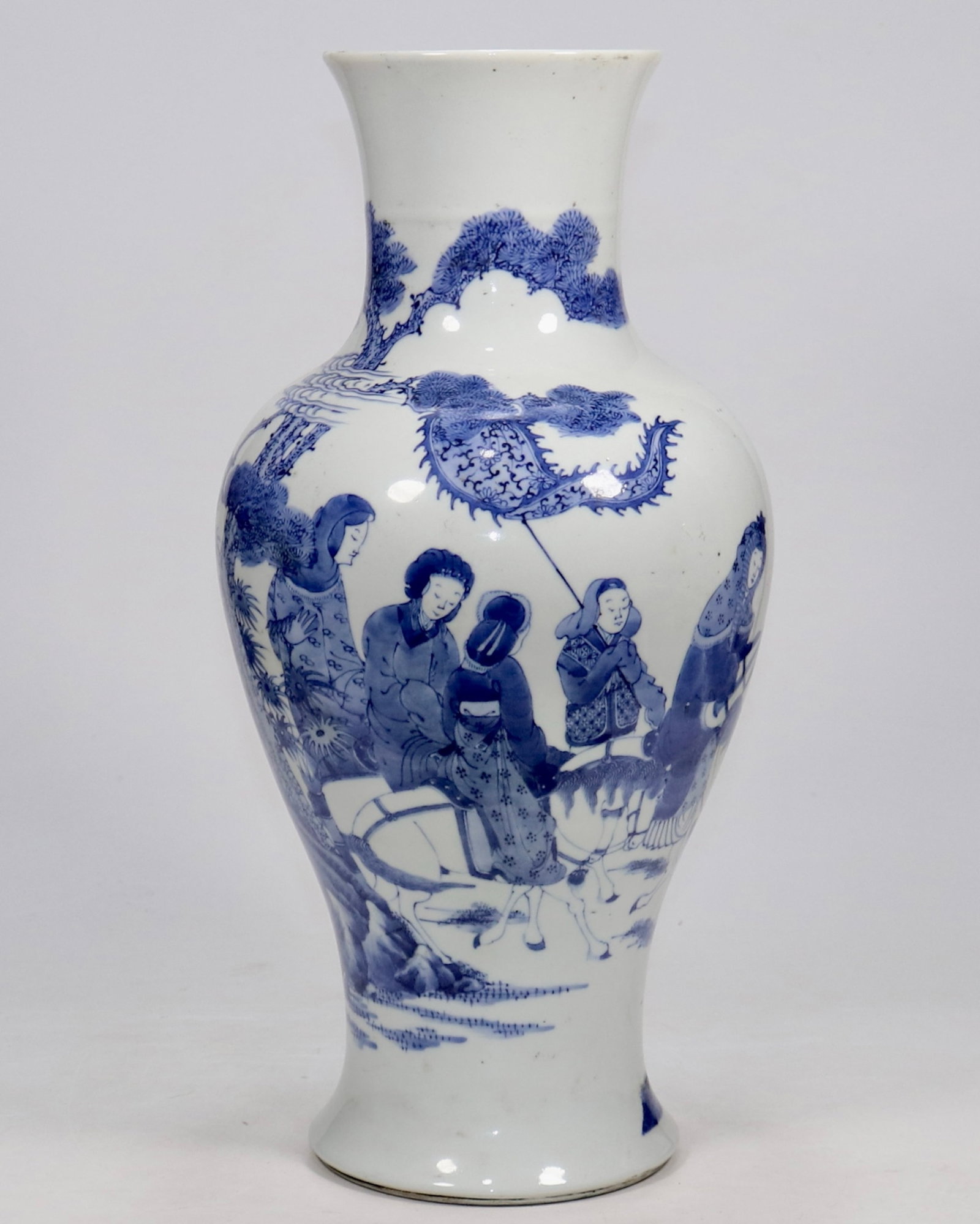 A Huge Blue and White Character and Story Pattern Vase: A Huge Blue and White Character and Story Pattern Vase,Qing Dynasty,China,Kangxi Six-character Mark,Size:18.3inx5.4in 青花人物故事纹瓶,中国&