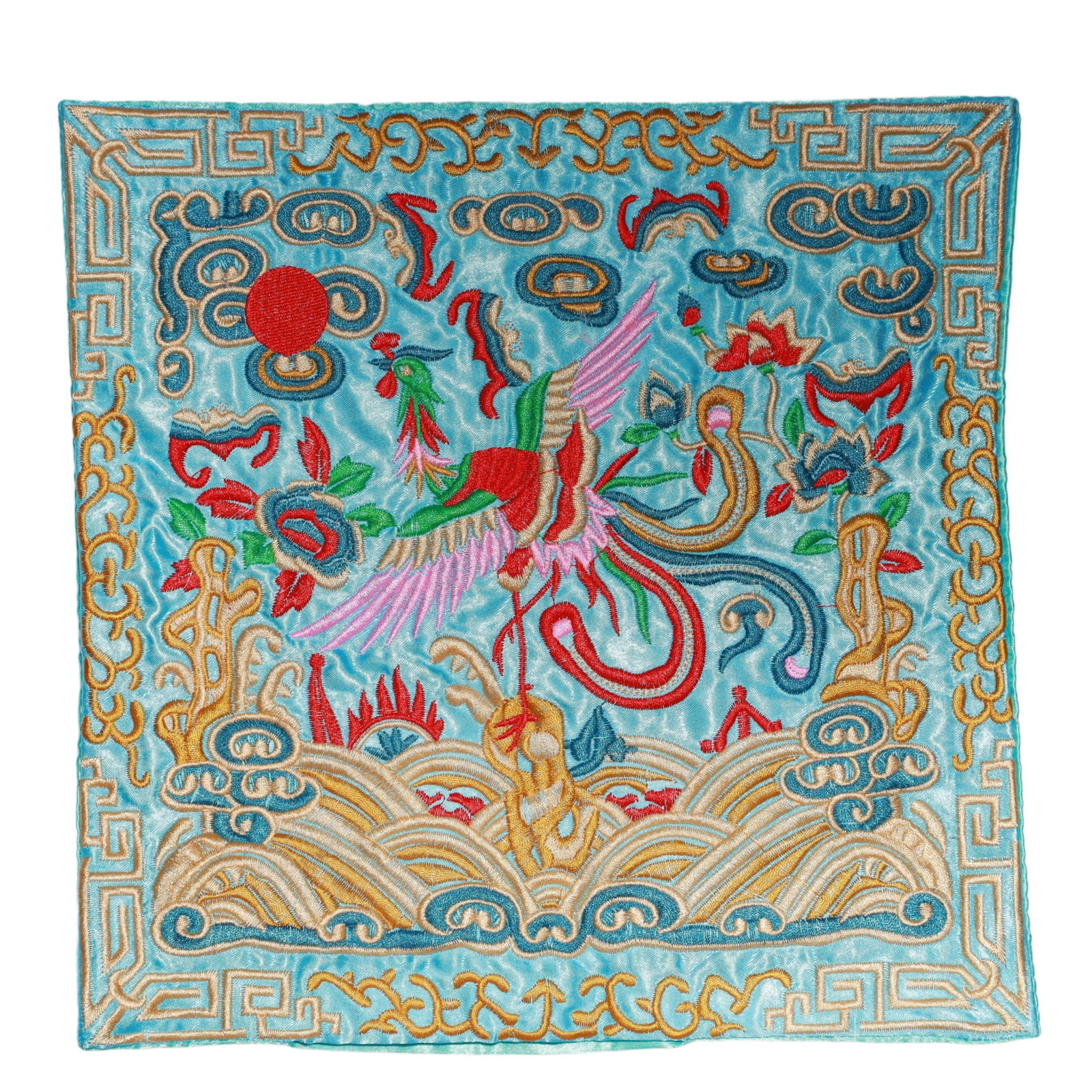 An Exquisite Embroidery Phoenix Pattern Civil Official Rank Badges: An Exquisite Embroidery Phoenix Pattern Civil Official Rank Badges,Qing Dynasty,China,Size:10.2inx10.2in 刺绣凤官补,中国清代
