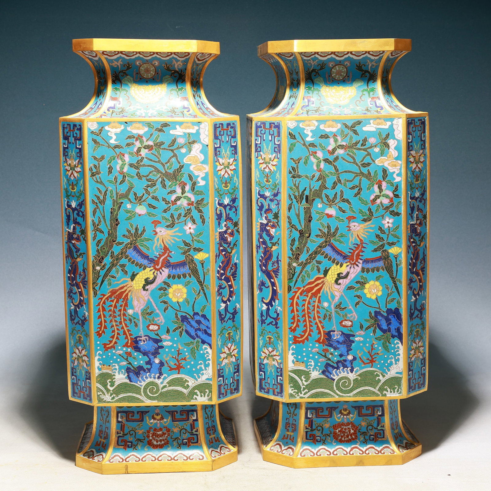 A Pair of Huge Cloisonne Phoenix Pattern Vases (1 of 15)