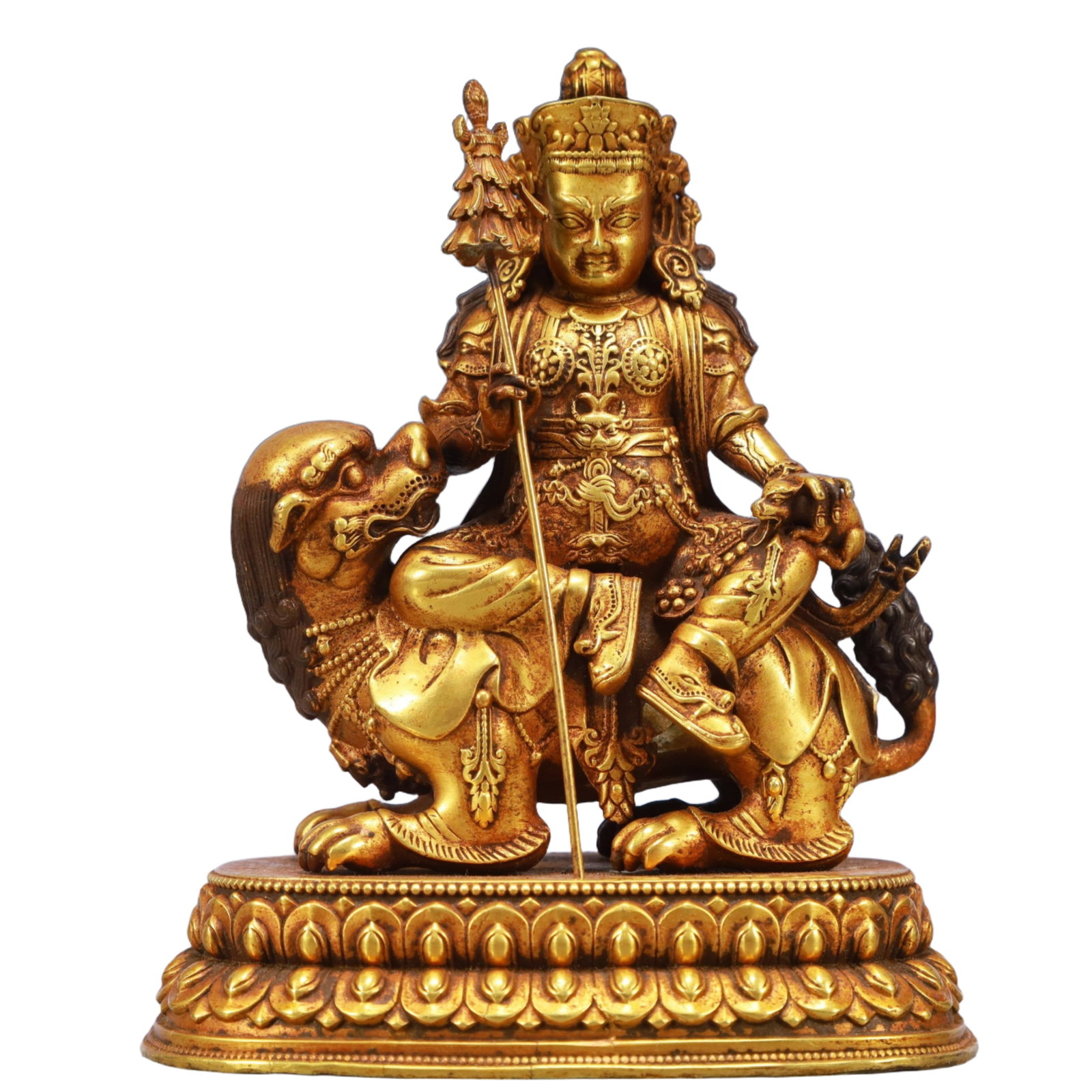 A Solemn Gilt Bronze Statue of Heavenly King: A Solemn Gilt Bronze Statue of Heavenly King,Ming Dynasty, China,Yongle Four-character Mark,Size:4.9inx3.1inx5.9in,Weight:2450g 铜鎏金天王像,中国明