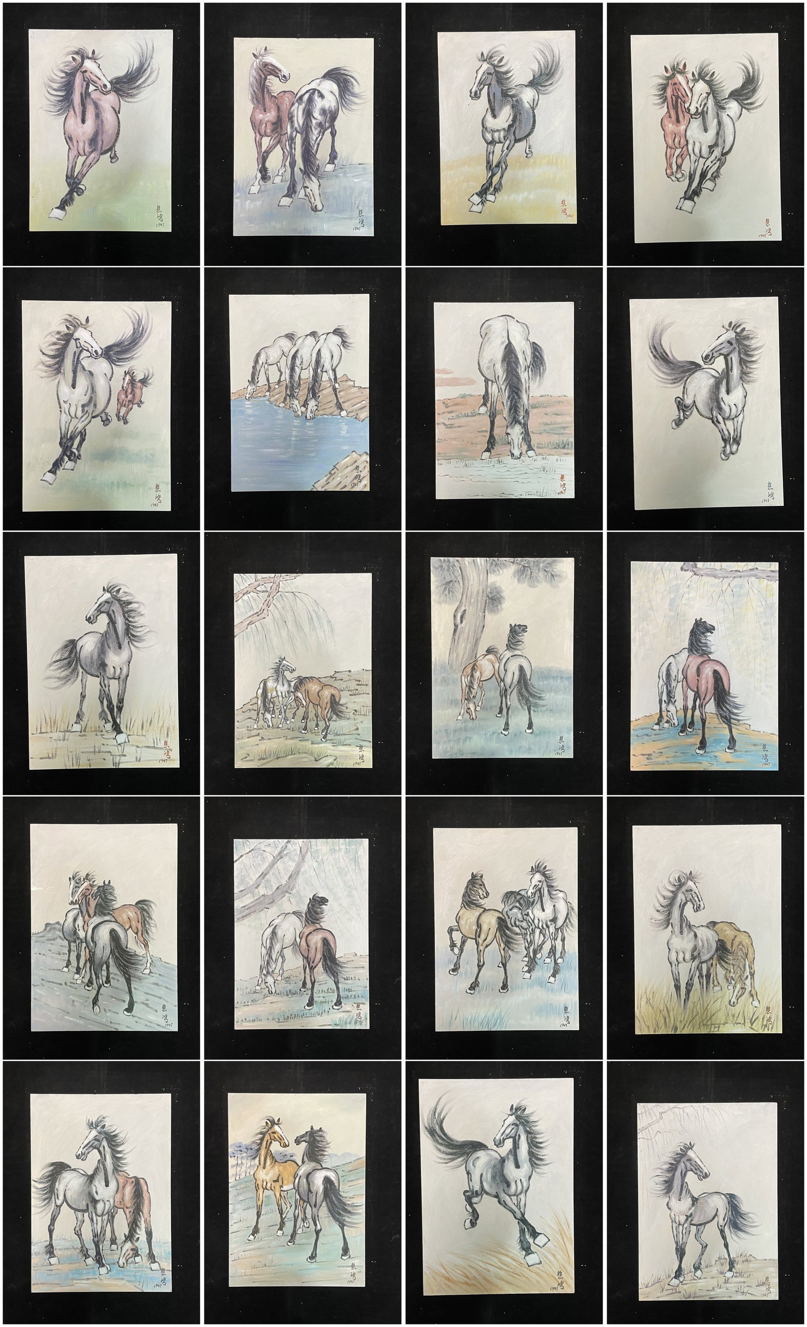 A Chinese Album Ink Oil Painting of Horse on Paper,Xu Beihong: A Chinese Album Ink Oil Painting of Horse on Paper,Xu Beihong,Size:11.8inx16.5in*20 一本中国水墨油画骏马图画册,徐