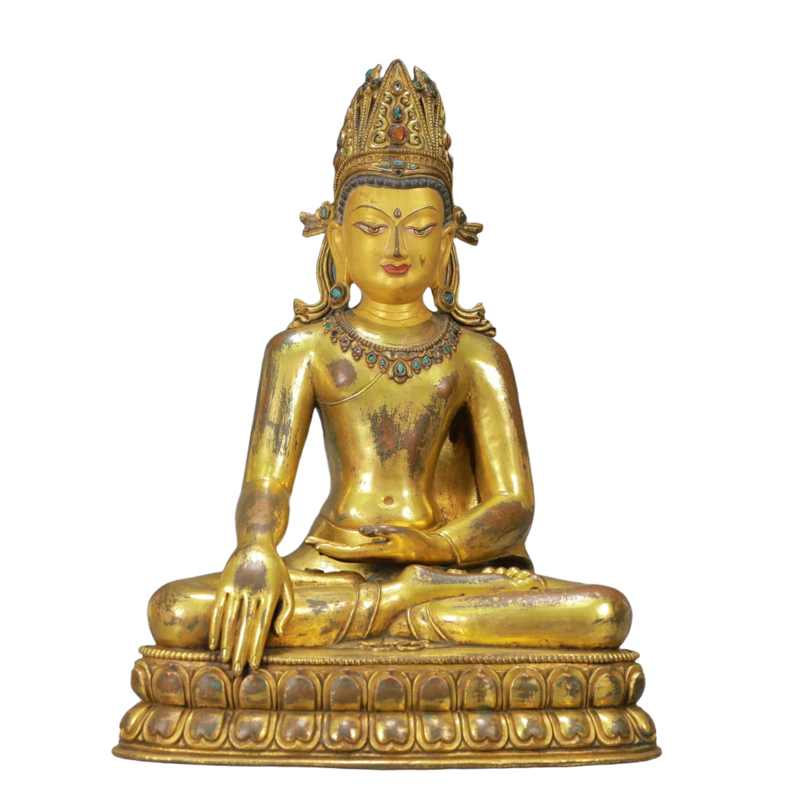 A Solemn Gilt Bronze Statue of Sakyamuni,Inlaid Gems,With Inscription (1 of 10)