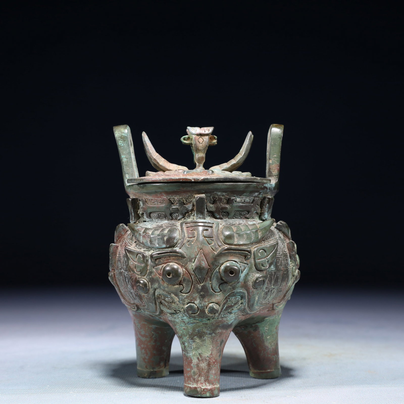 A Rare Bronze Beast-Face Pattern Double-Ears and Tripod Censer (1 of 9)