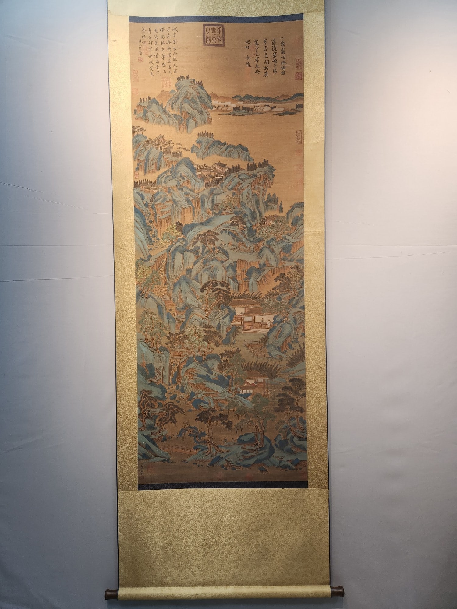 A Chinese Vertical Scroll Ink Painting of Landscape and Figure on Silk,Zhang Zeduan: A Chinese Vertical Scroll Ink Painting of Landscape and Figure on Silk,Zhang Zeduan,Size:(Without frame)68.9inx25.6in