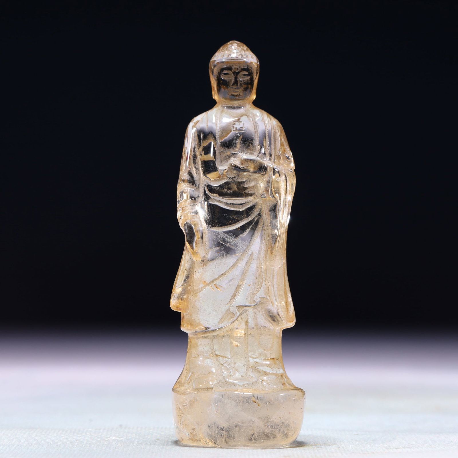 An Exquisite Crystal Statue of Sakyamuni: An Exquisite Crystal Statue of Sakyamuni,Qing Dynasty,China,Size:1.2inx1.1inx4.1in,Weight:117.6g 水晶如来像,中国清代