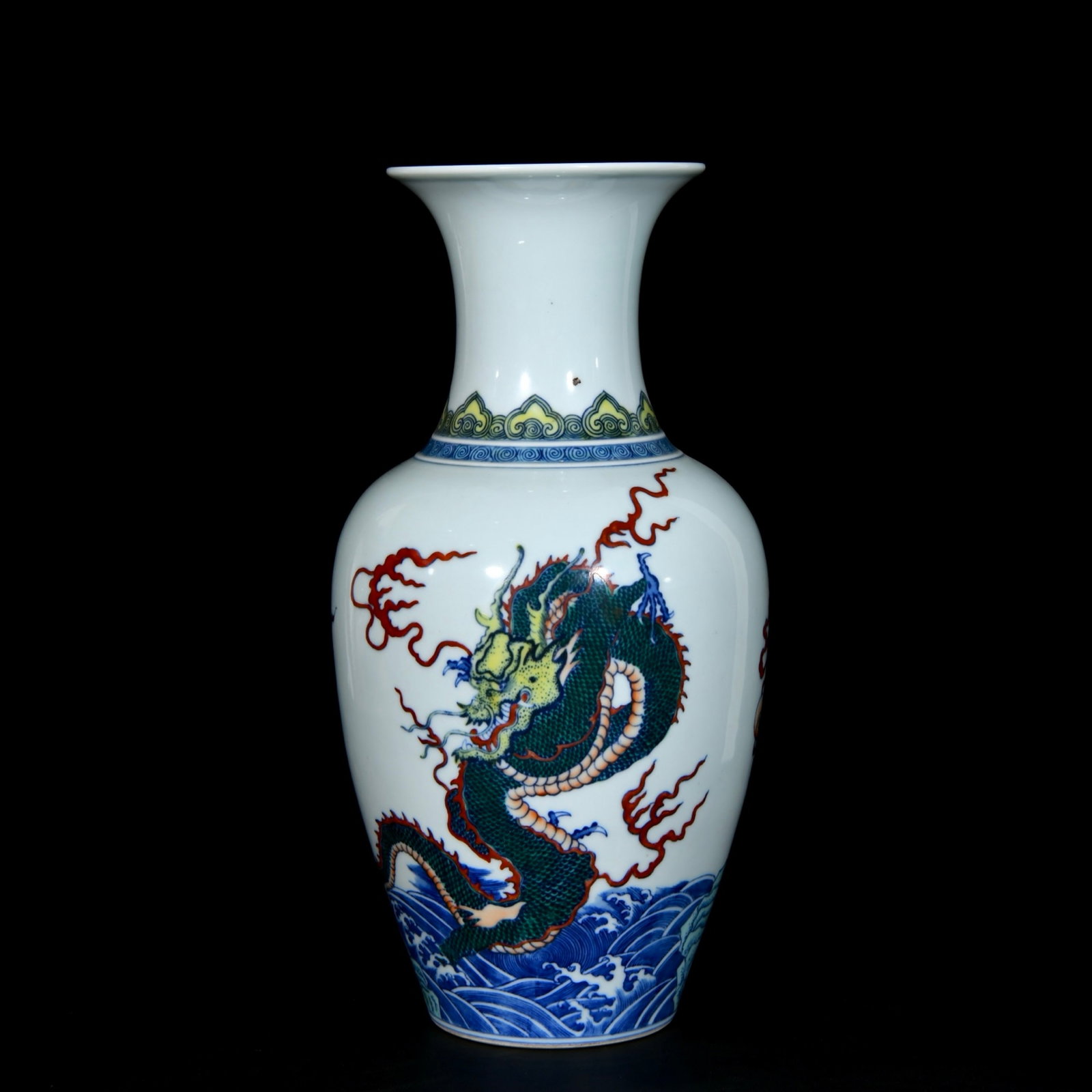 A Rare Doucai Seawater and Dragon Pattern Vase: A Rare Doucai Seawater and Dragon Pattern Vase,Qing Dynasty, China,Qianlong Six-character Mark,Size:13.8inx7.1in 斗彩海水龙纹瓶,中国清ߣ