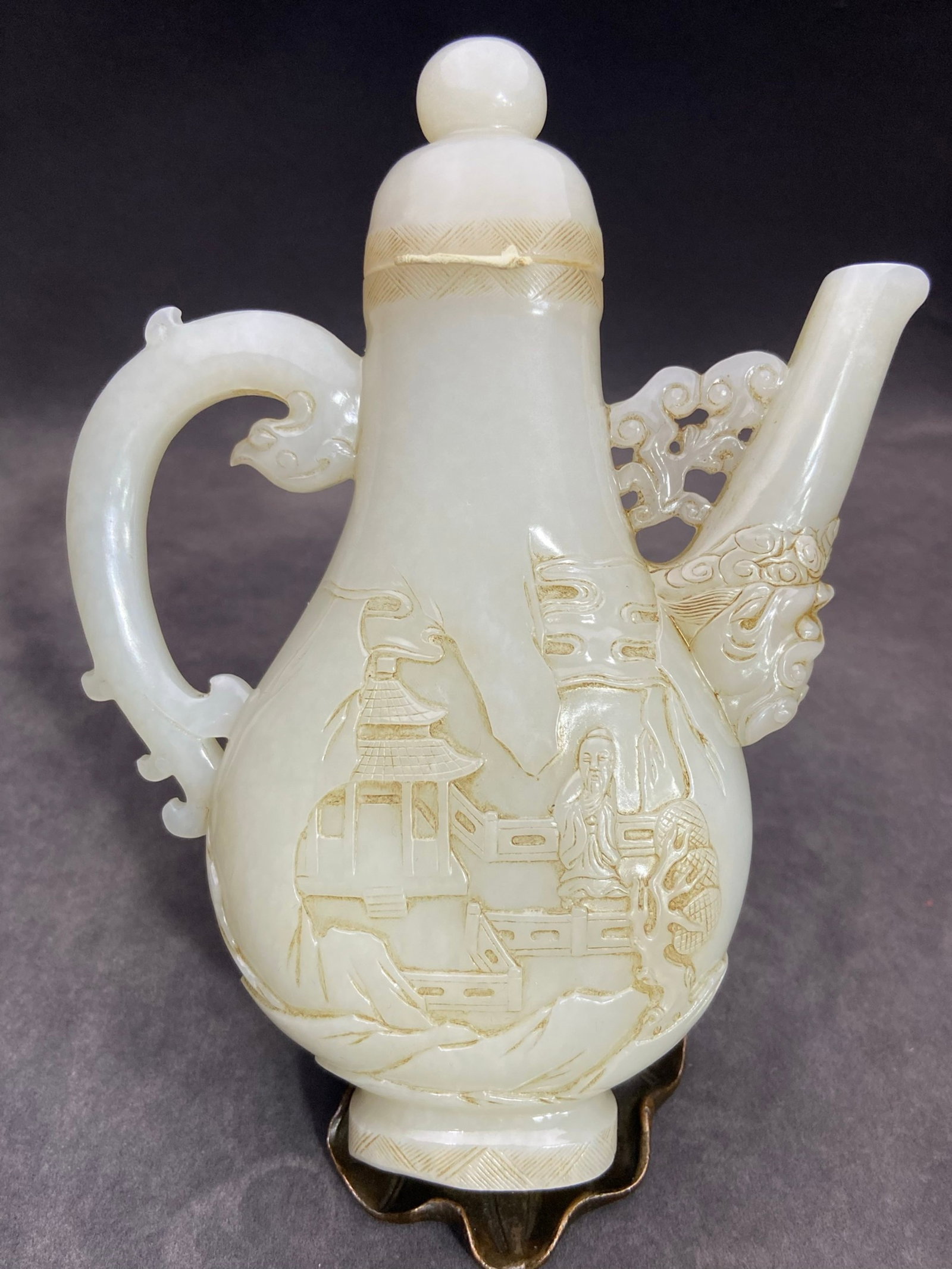 An Exquisite White Jade Character and Story Pattern Flagon (1 of 6)