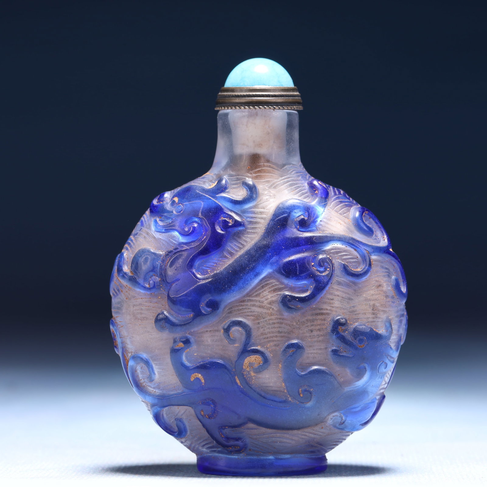 An Exquisite Glass Auspicious Beast Pattern Snuff Bottle - 4