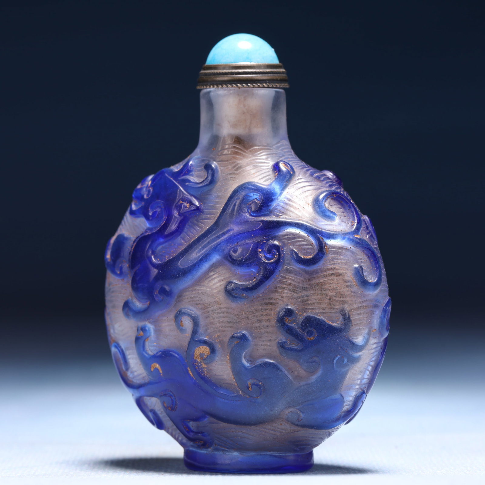 An Exquisite Glass Auspicious Beast Pattern Snuff Bottle - 5