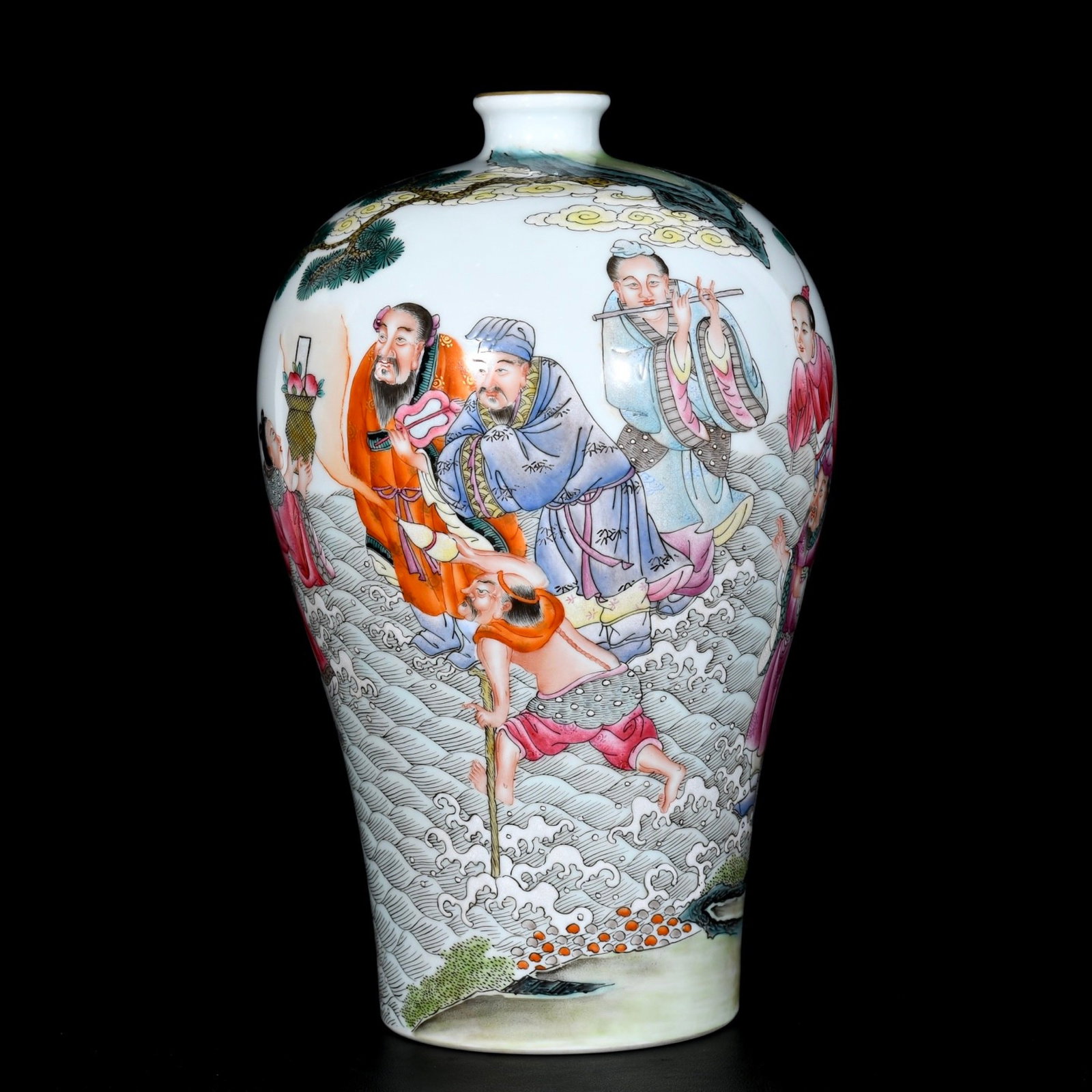 A Rare Enamel Painted Gold Seawater and Figure Pattern Vase: A Rare Enamel Painted Gold Seawater and Figure Pattern Vase,Qing Dynasty, China,Yongzheng Six-character Mark,Size:12.2inx7.9in 珐琅彩描金海水人物&