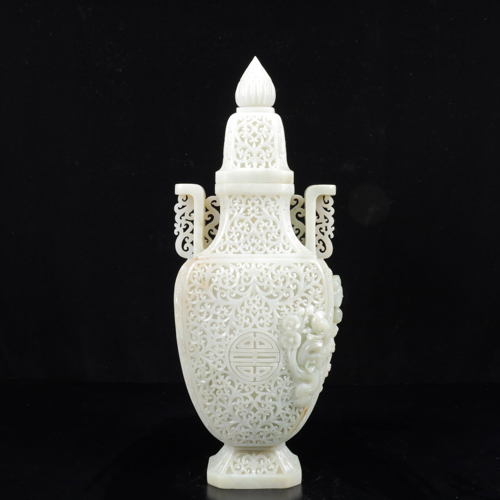 An Exquisite White Jade Lotus Pattern Double-Ears Bottle (1 of 13)