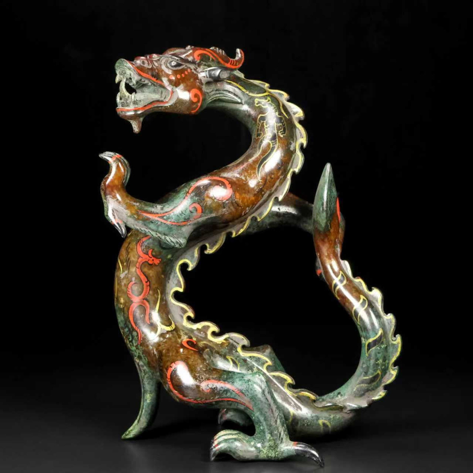An Exquisite White Jade Painted Color Painted Gold Dragon Ornament (1 of 9)